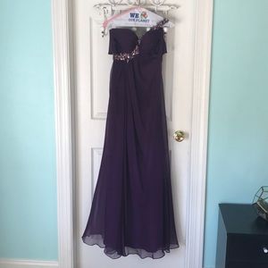 La Femme prom gown with sequin shoulder strap.